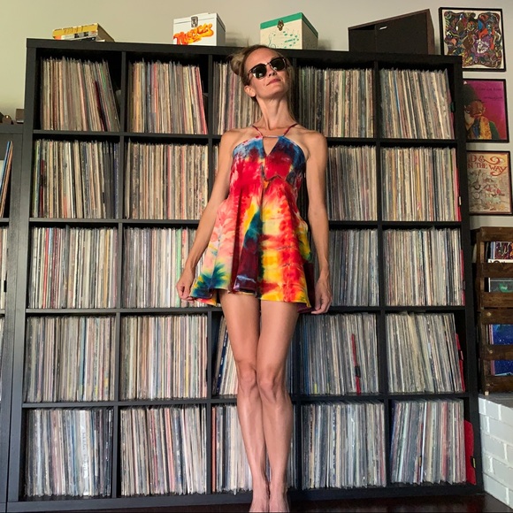 Festival Mini Dress Tie Dyed Rainbow PRIDE XS - Picture 8 of 8